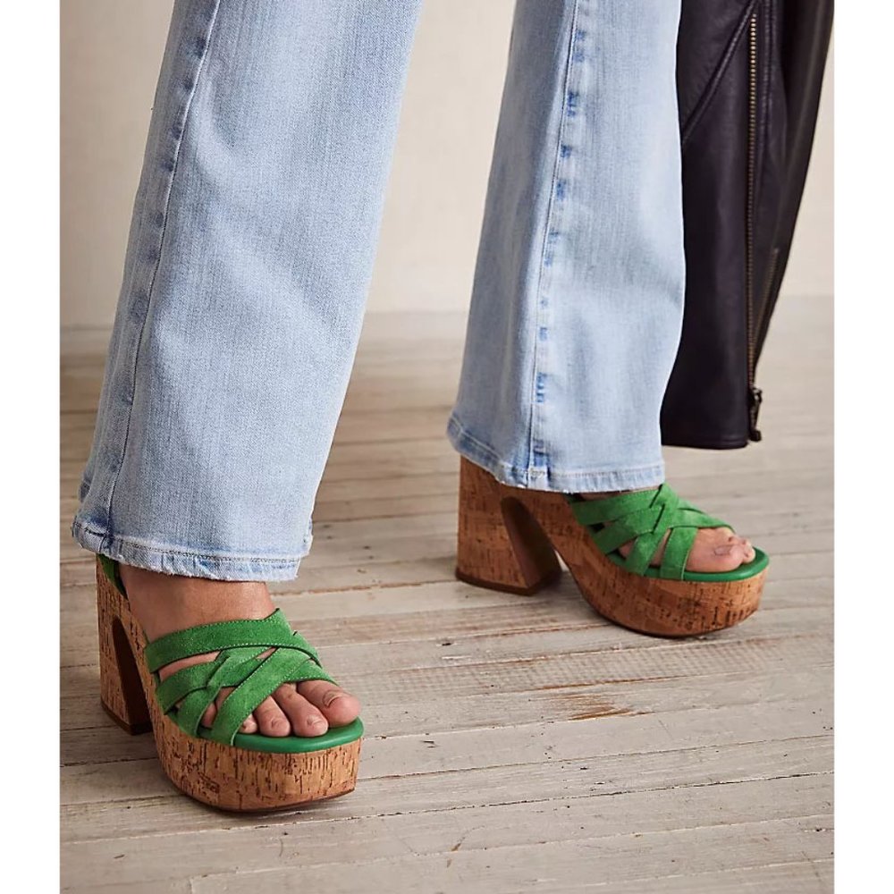 🎉LAST CHANCE🎉 FREE PEOPLE Lisbon MJ Platform Sandals / Green Goddess - Picture 3 of 12